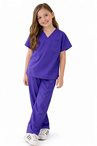 Natural Uniforms Children's Scrub Set - Soft Touch - Purple, Size 8/10 - Kids Doctor Costume for Dress Up, School Projects, Halloween