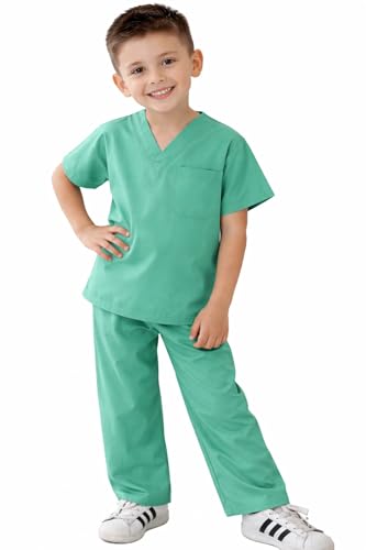 Natural Uniforms Children's Scrub Set – Soft Touch Role Play Costume (Surgical Green, Size 12/14)