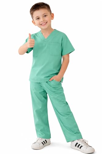 Natural Uniforms Children's Scrub Set – Soft Touch Role Play Costume (Surgical Green, Size 12/14)