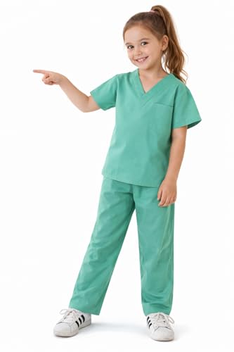 Natural Uniforms Children's Scrub Set – Soft Touch Role Play Costume (Surgical Green, Size 12/14)