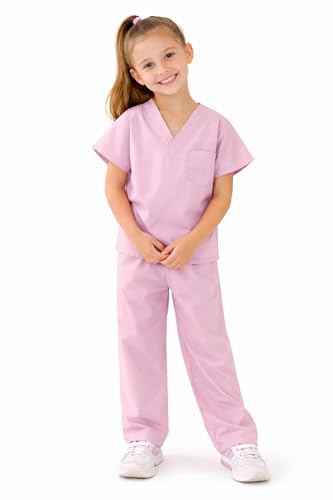 Natural Uniforms Kids Scrub Set - Soft-Touch Role Play Costume (Pink, Size 8-10)