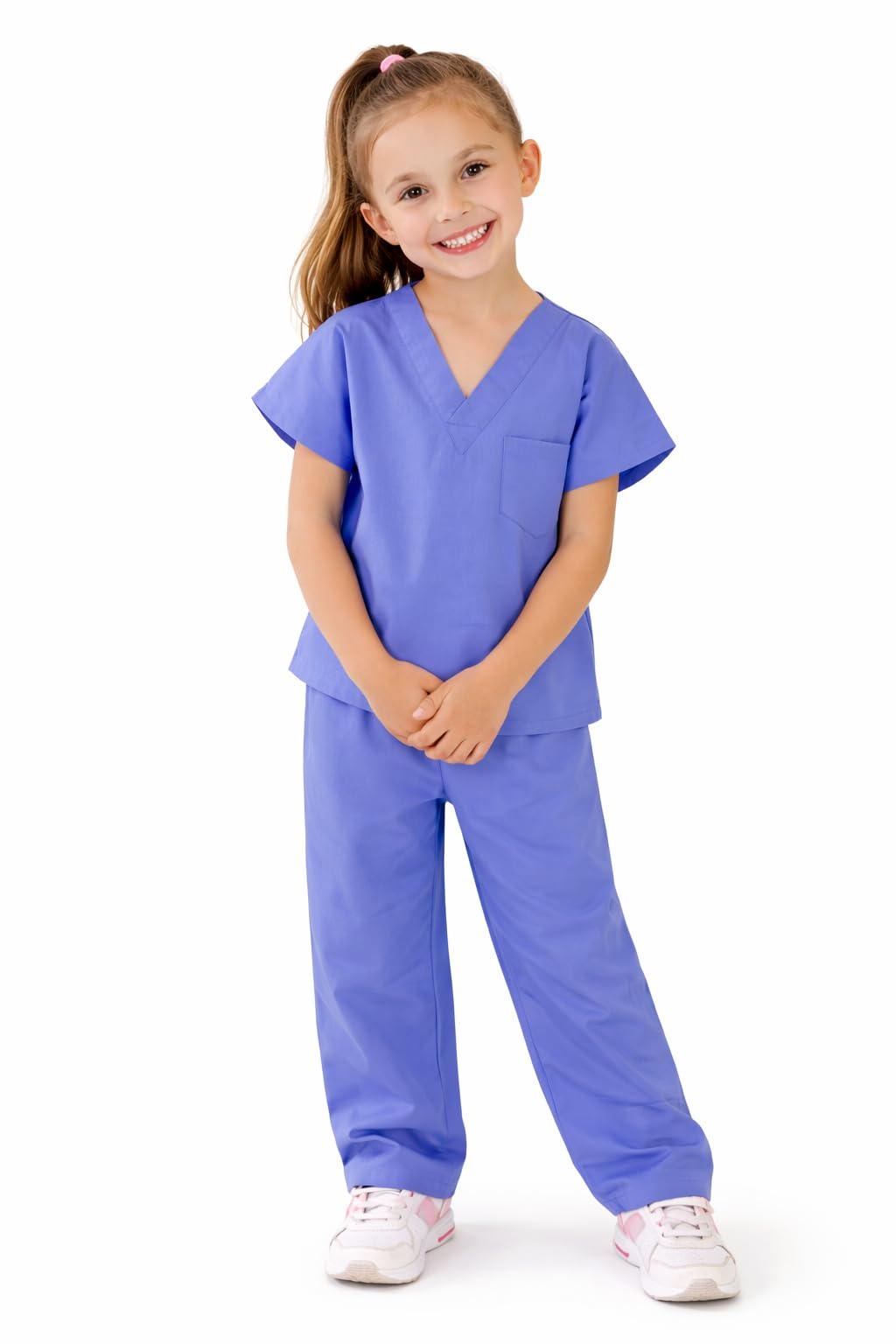 Natural Uniforms Kids Scrub Set - Soft Touch Unisex Costume Top & Pants (Ceil Blue, Size 7)