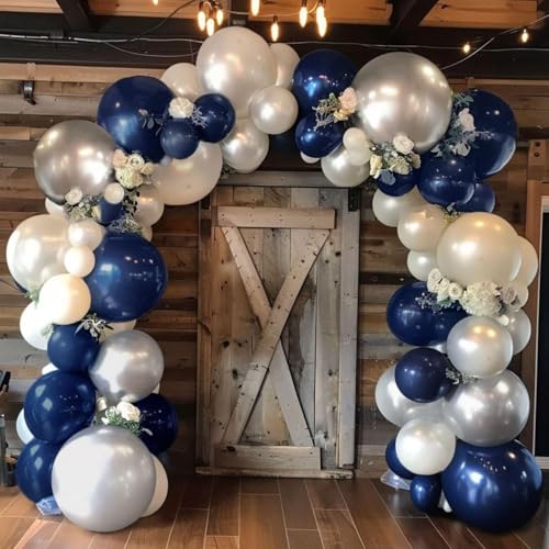 Navy Blue and Black Balloon Arch Kit with Star Foil Balloons for Party Decorations