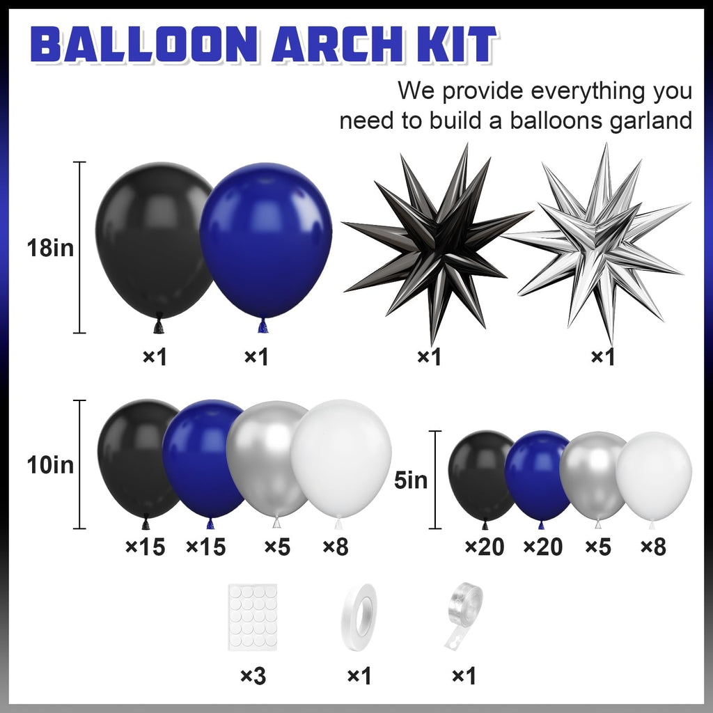 Navy Blue and Black Balloon Arch Kit with Star Foil Balloons for Party Decorations