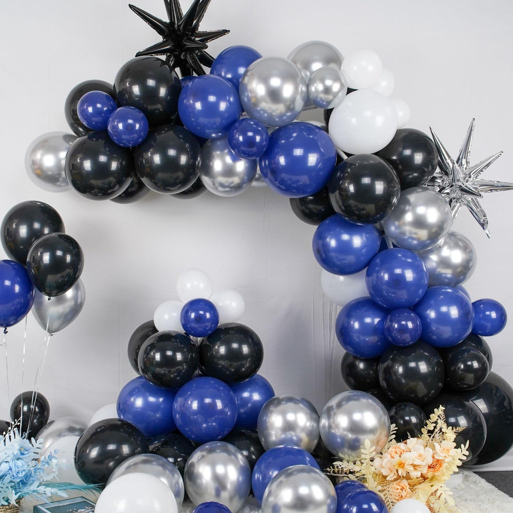 Navy Blue and Black Balloon Arch Kit with Star Foil Balloons for Party Decorations