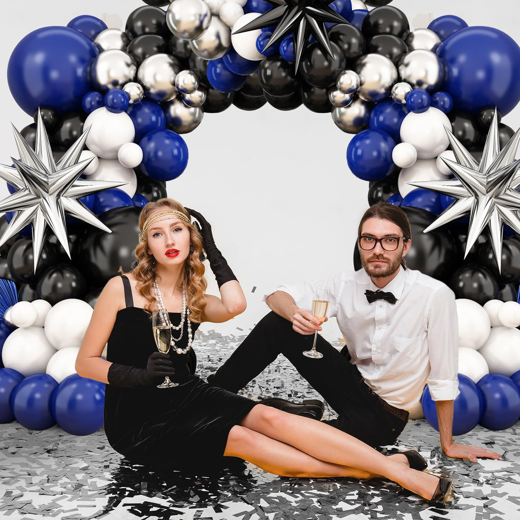 Navy Blue and Black Balloon Arch Kit with Star Foil Balloons for Party Decorations