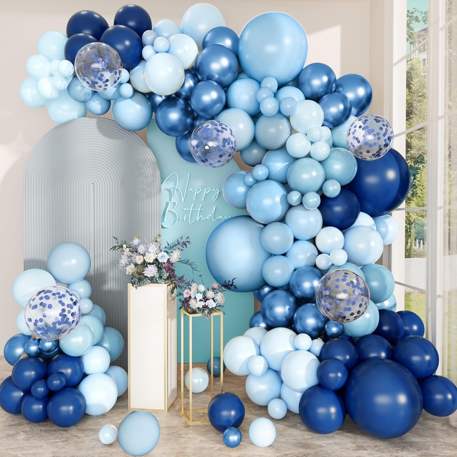 Navy Blue Balloon Arch Kit – 168 Piece Latex Balloon Garland for Birthday, Baby Shower, Ocean Theme by PEASUG