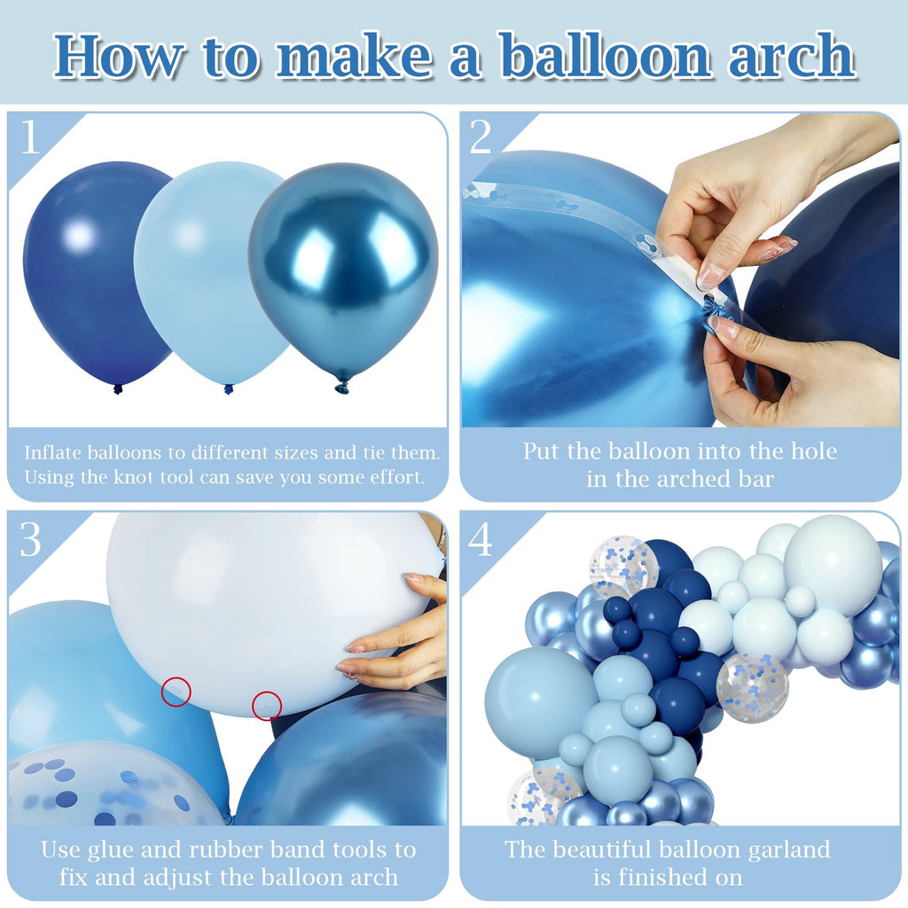 Navy Blue Balloon Arch Kit – 168 Piece Latex Balloon Garland for Birthday, Baby Shower, Ocean Theme by PEASUG