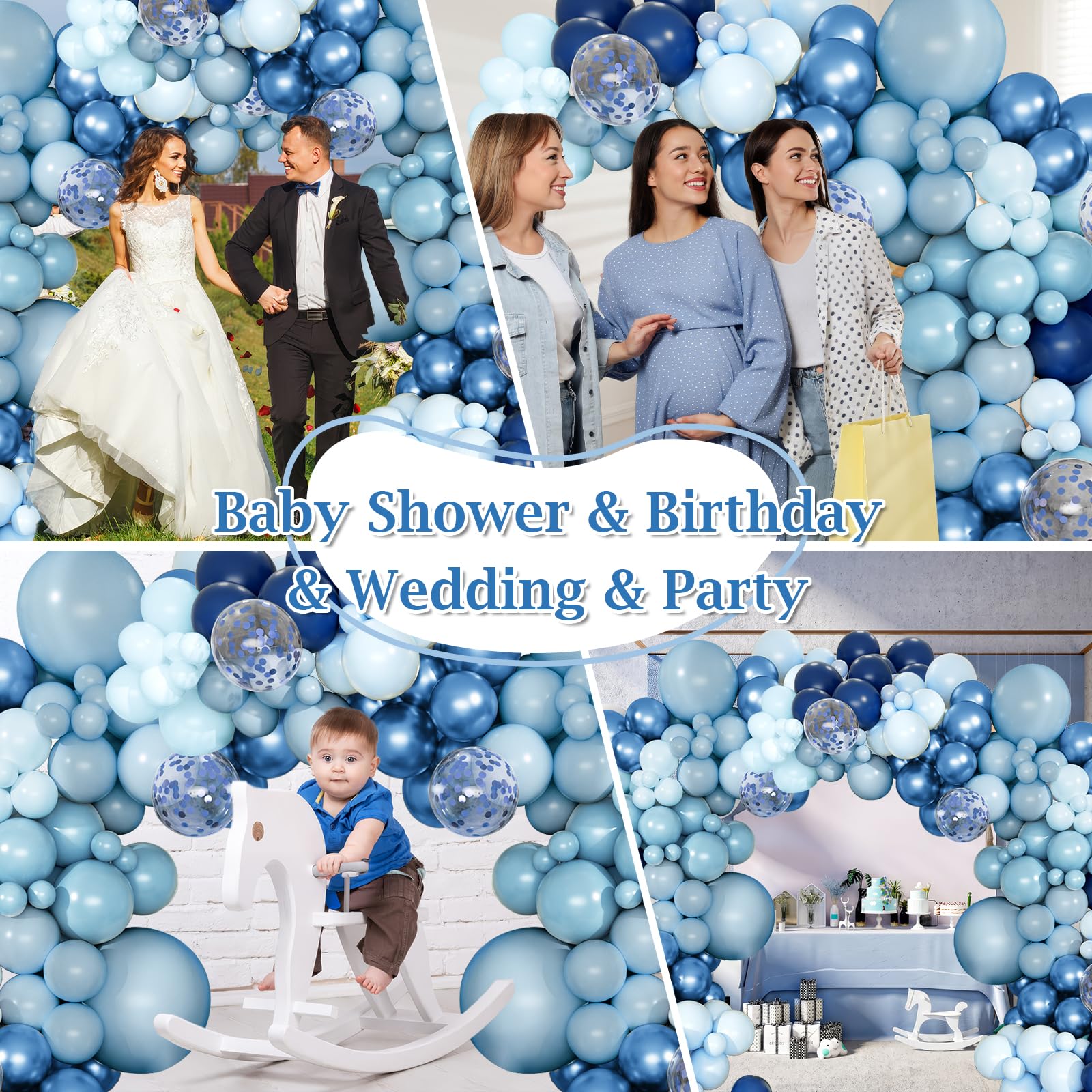 Navy Blue Balloon Arch Kit – 168 Piece Latex Balloon Garland for Birthday, Baby Shower, Ocean Theme by PEASUG