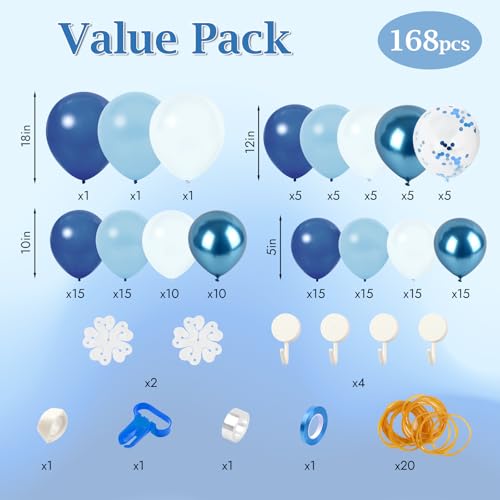 Navy Blue Balloon Arch Kit – 168 Piece Latex Balloon Garland for Birthday, Baby Shower, Ocean Theme by PEASUG