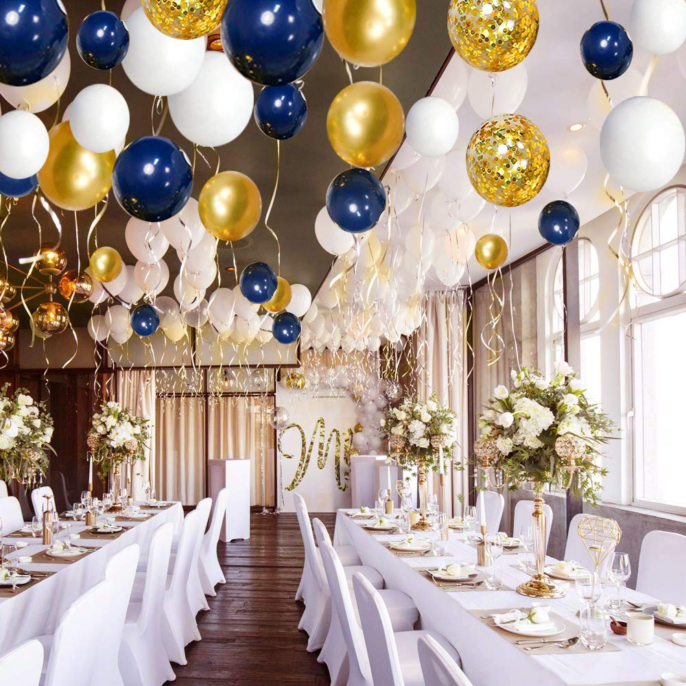 Navy Blue Gold Balloon Garland Kit – 120 pcs Navy and White Confetti Balloons for Graduation, Birthday, Baby Shower DIY Arch
