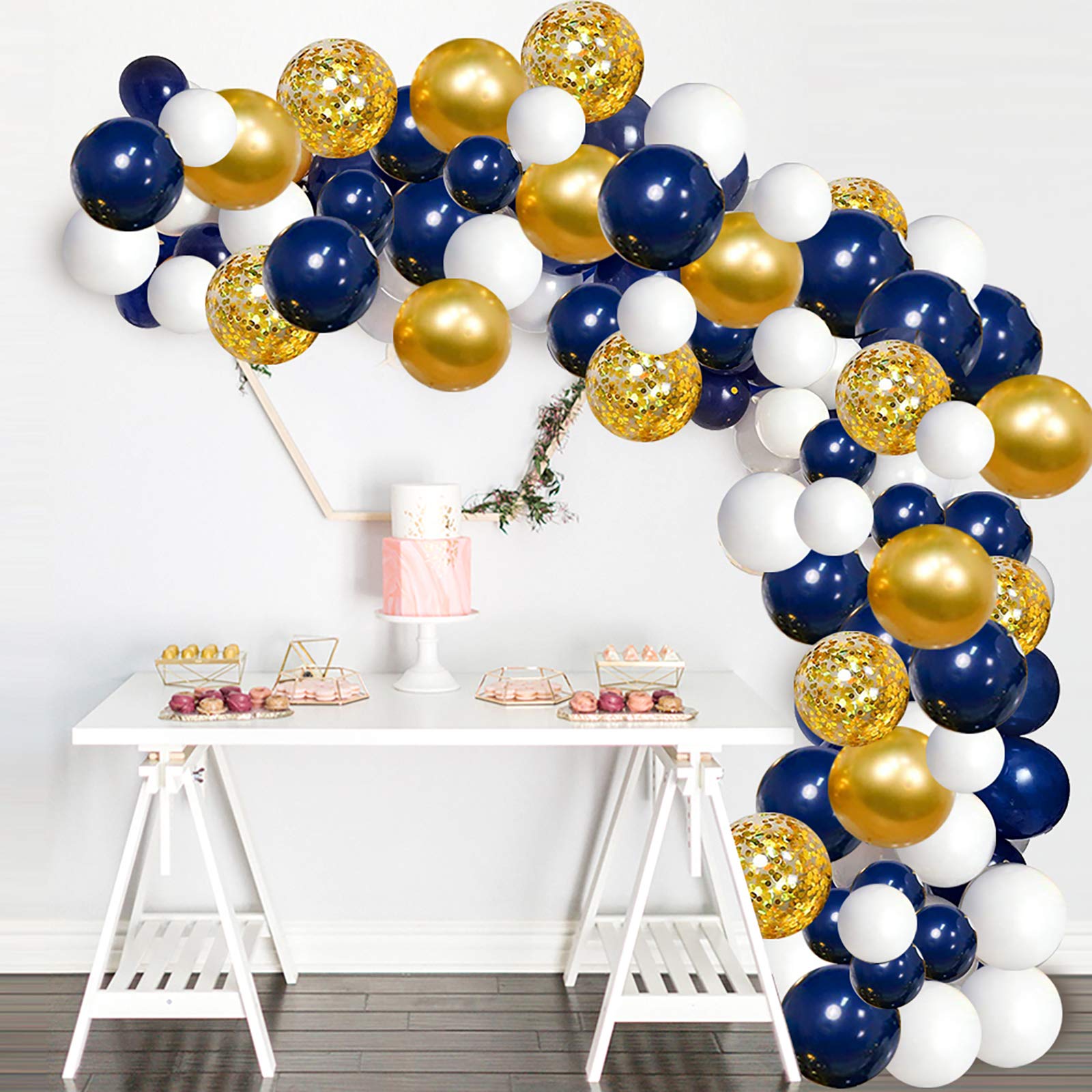Navy Blue Gold Balloon Garland Kit – 120 pcs Navy and White Confetti Balloons for Graduation, Birthday, Baby Shower DIY Arch