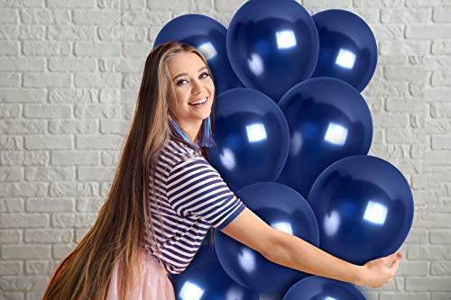 Navy Blue Metallic Balloons 36 Pack - 12 Inch Latex Balloons for Birthday Graduation Party Decorations