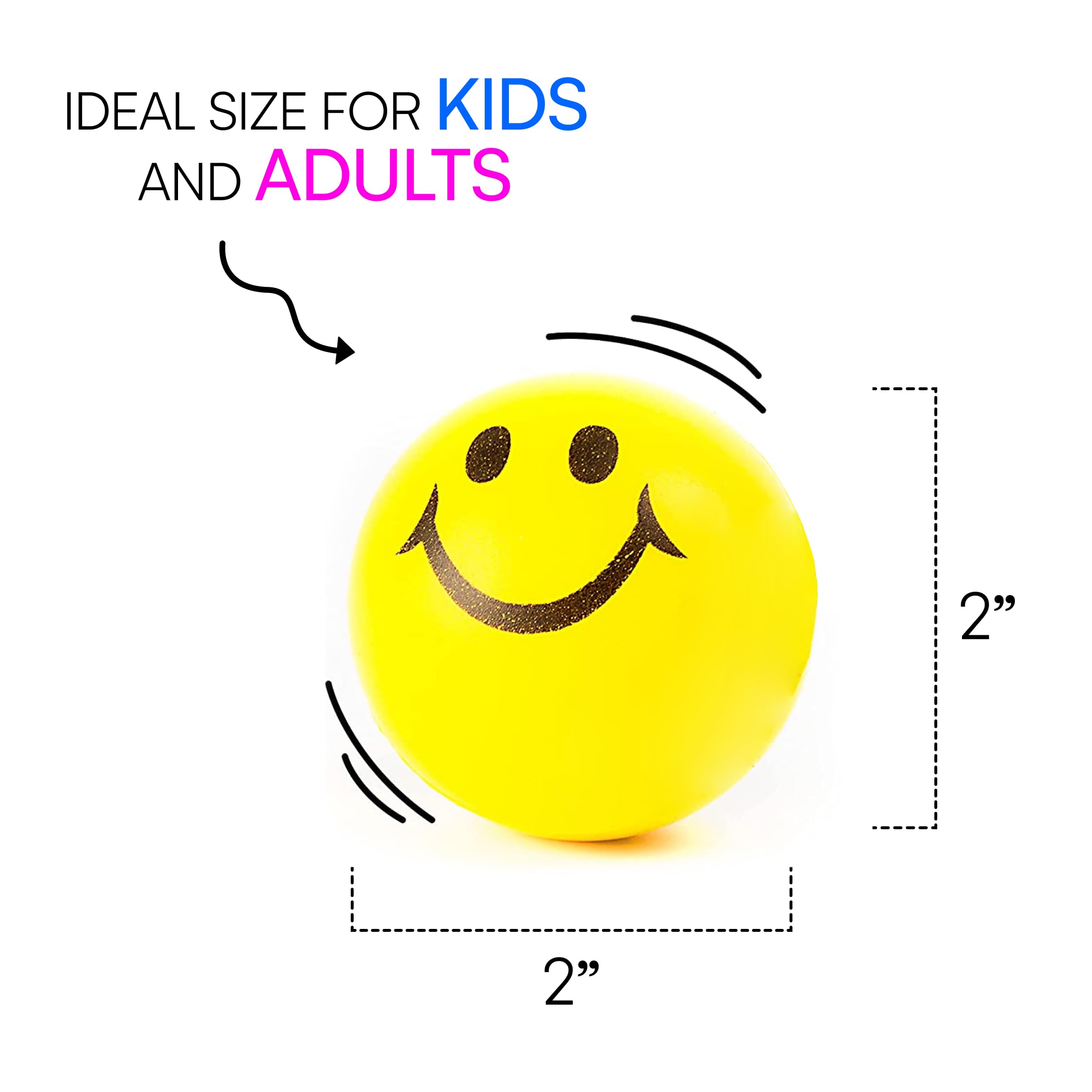 Neliblu 24 Pack Neon Yellow Smiley Face Stress Balls - 2" Squishy Balls for Kids and Adults - Bulk Fidget Toys for Party Favors