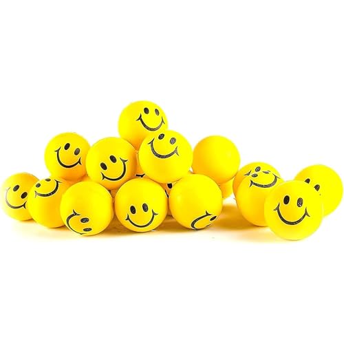 Neliblu 24 Pack Neon Yellow Smiley Face Stress Balls - 2" Squishy Balls for Kids and Adults - Bulk Fidget Toys for Party Favors
