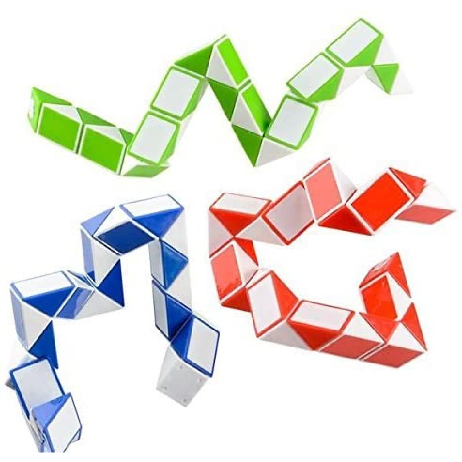 Neliblu Sensory Fidget Snake Cube Twist Puzzles - Pack of 3 Assorted Colors - Stocking Stuffers