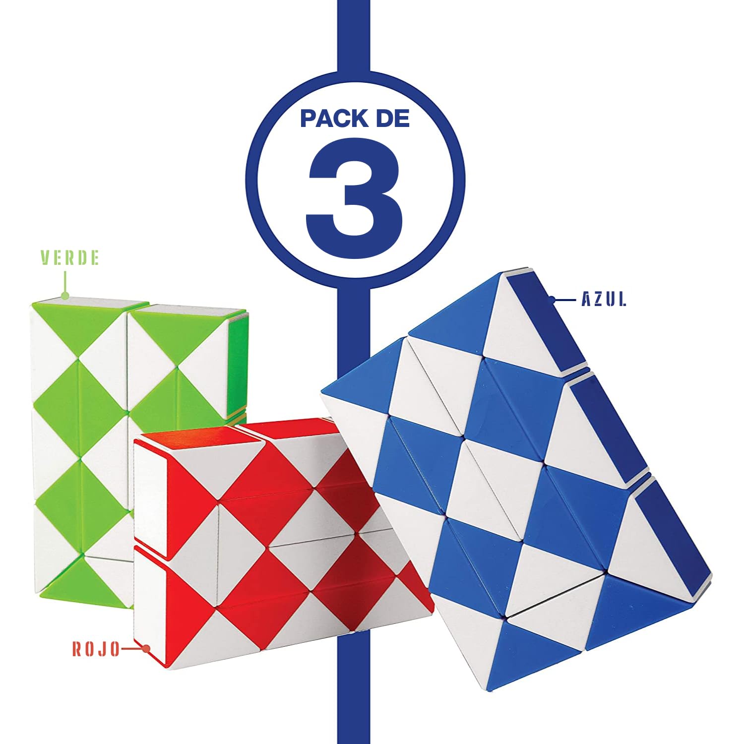 Neliblu Sensory Fidget Snake Cube Twist Puzzles - Pack of 3 Assorted Colors - Stocking Stuffers