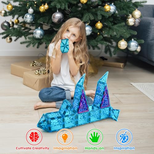 NEOFORMERS 26-Piece Magnetic Tiles Frozen Castle Set: 3D Diamond Building Blocks for Kids Ages 3-8, STEM Sensory Toy