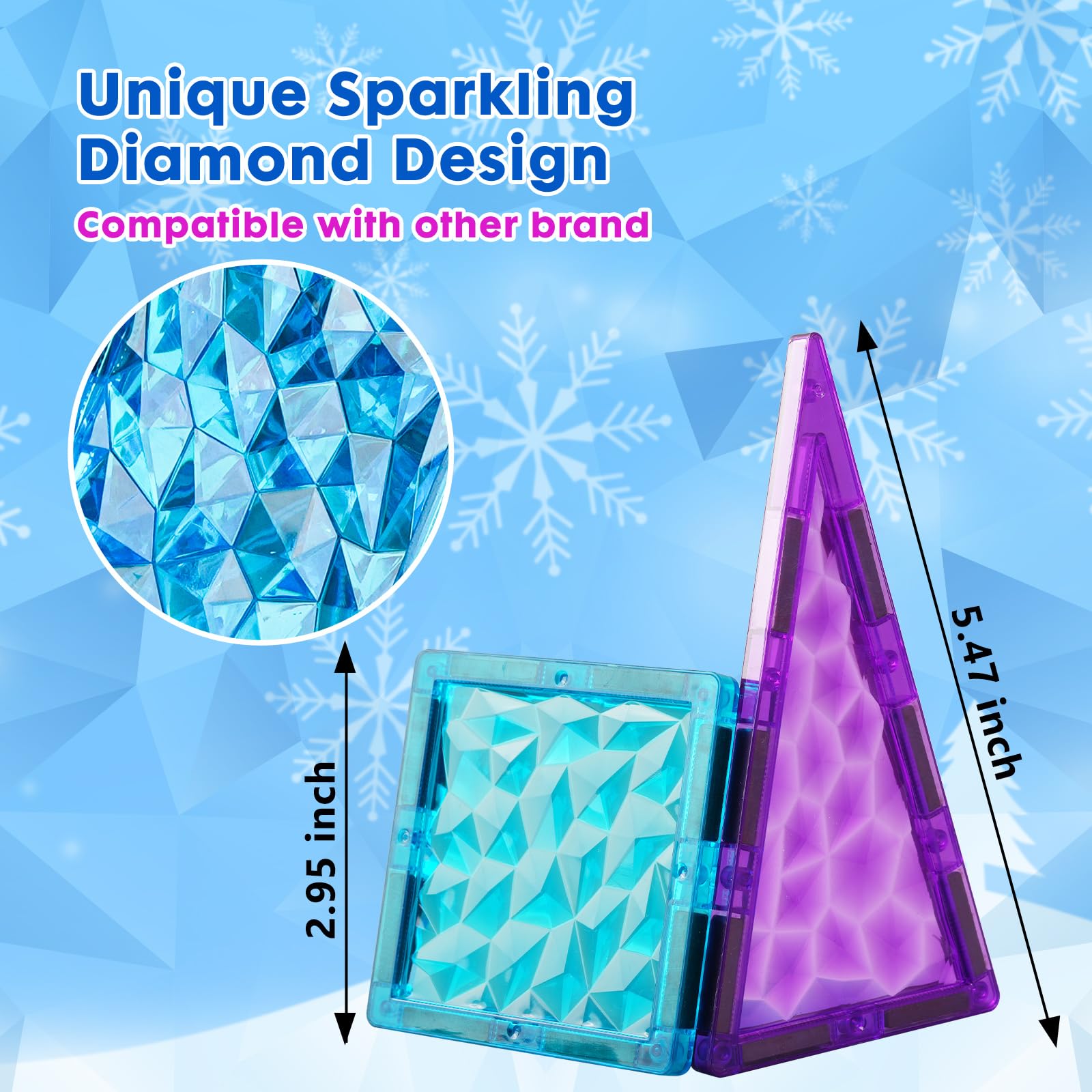 NEOFORMERS 26-Piece Magnetic Tiles Frozen Castle Set: 3D Diamond Building Blocks for Kids Ages 3-8, STEM Sensory Toy