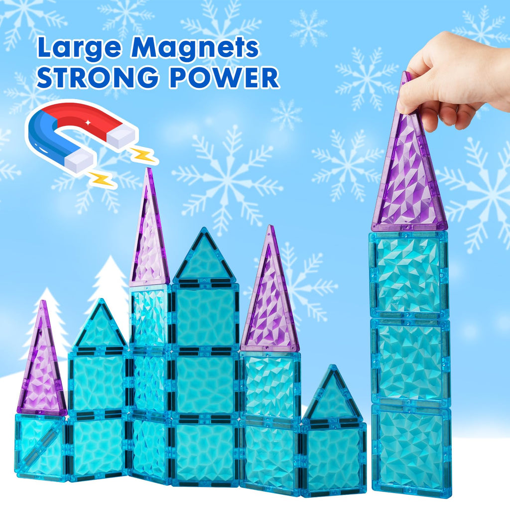 NEOFORMERS 26-Piece Magnetic Tiles Frozen Castle Set: 3D Diamond Building Blocks for Kids Ages 3-8, STEM Sensory Toy