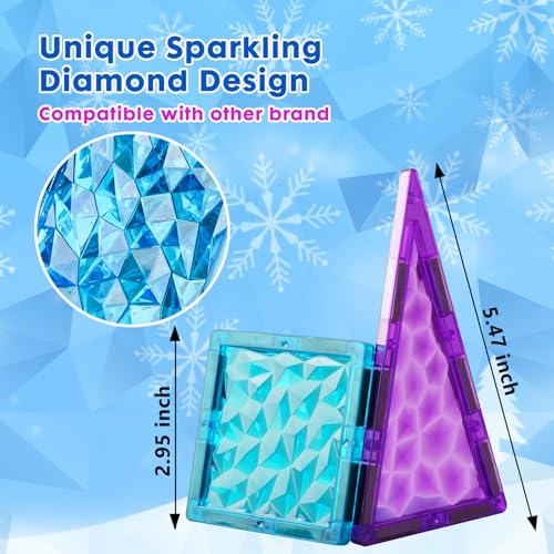 NEOFORMERS 26-Piece Magnetic Tiles Frozen Castle Set: 3D Diamond Building Blocks for Kids Ages 3-8, STEM Sensory Toy