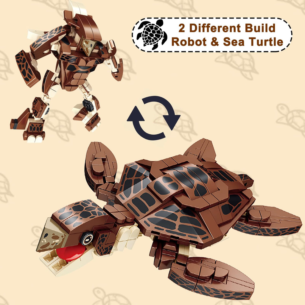 Neomoner Ocean Animal Building Blocks – Sea Turtle 222-Piece 2-in-1 Mecha Building Set for Kids Ages 6 and Up