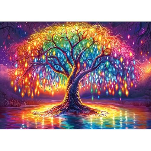 Neon Life Tree 1000 Piece Jigsaw Puzzle – Dust-Free, Eco-Friendly, 27.5x19.7 Inches – Hard Challenge for Adults