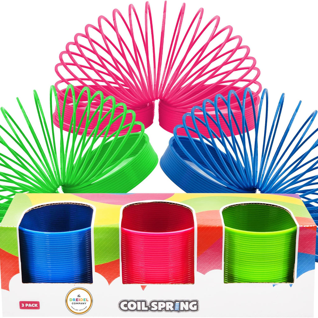 Neon Plastic Coil Spring Toys (3-Pack) – 3-Inch Multicolor Wind-Up Party Favors for Kids by The Dreidel Company