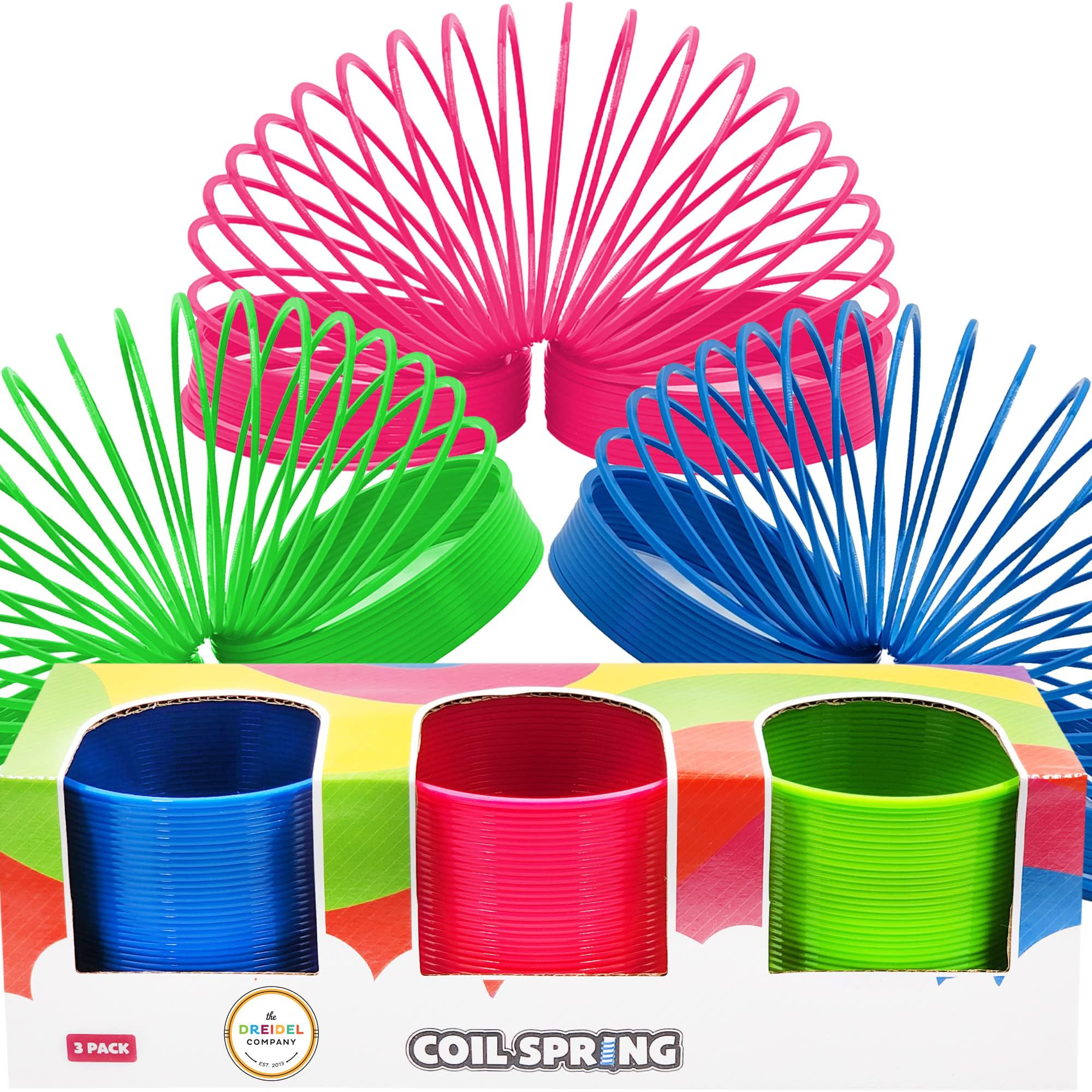 Neon Plastic Coil Spring Toys (3-Pack) – 3-Inch Multicolor Wind-Up Party Favors for Kids by The Dreidel Company