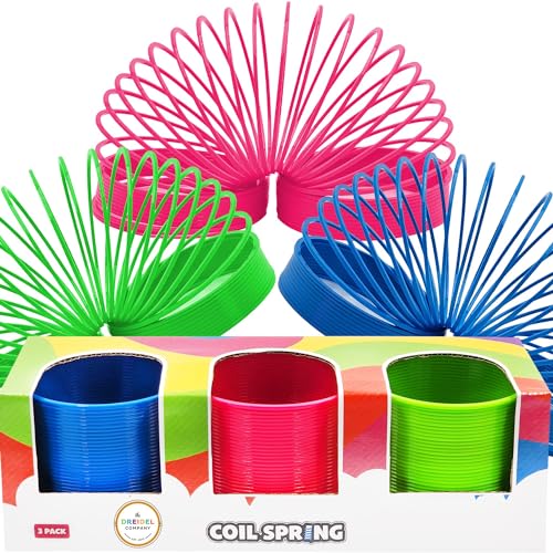 Neon Plastic Coil Spring Toys (3-Pack) – 3-Inch Multicolor Wind-Up Party Favors for Kids by The Dreidel Company