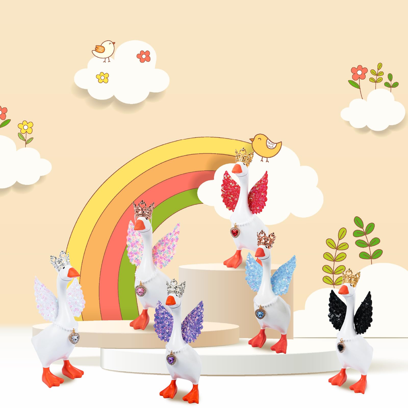 Neowedding 18-Piece Desk Goose Outfits Set – Crowns, Angel Wings & Necklaces for 7-Inch Statues