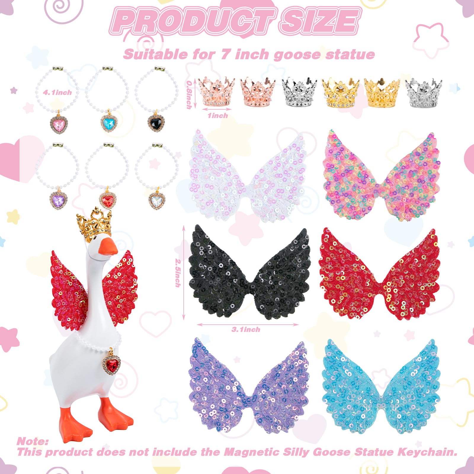 Neowedding 18-Piece Desk Goose Outfits Set – Crowns, Angel Wings & Necklaces for 7-Inch Statues