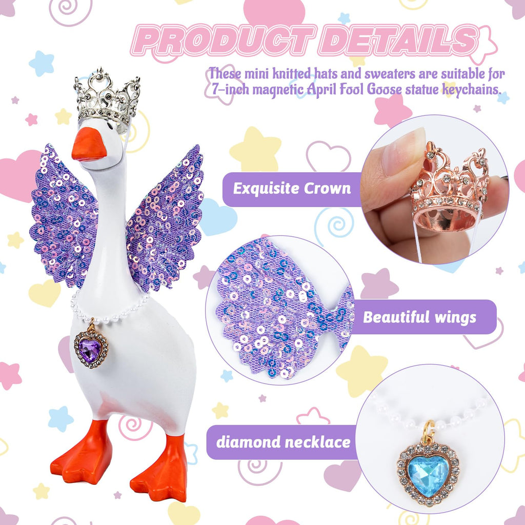 Neowedding 18-Piece Desk Goose Outfits Set – Crowns, Angel Wings & Necklaces for 7-Inch Statues