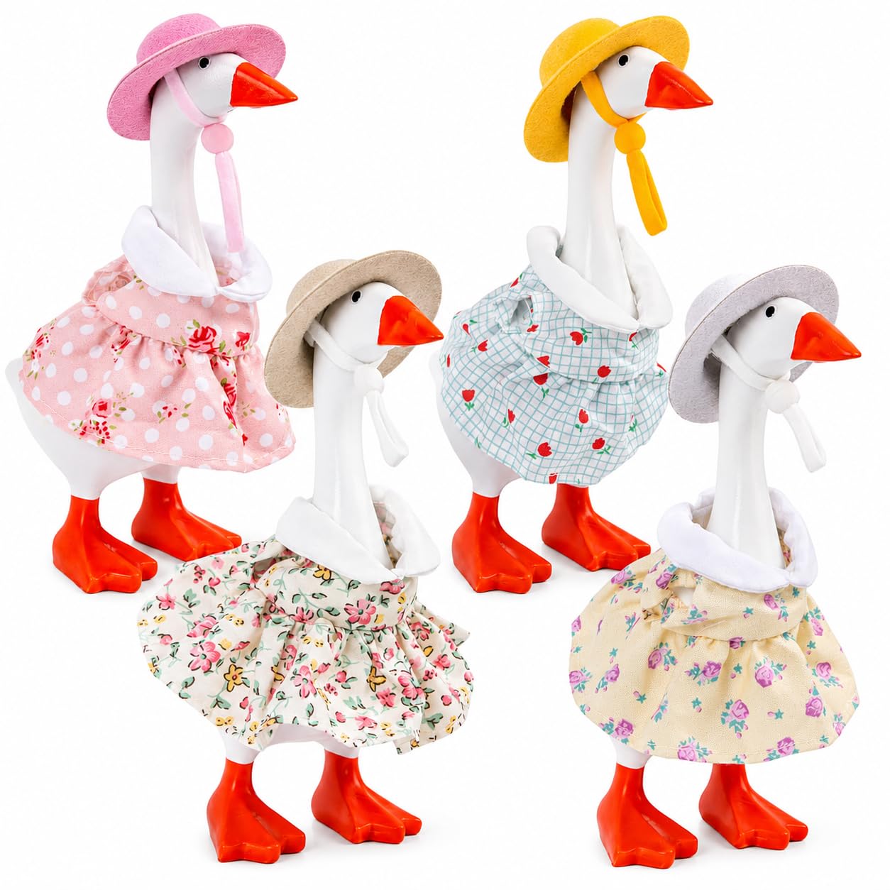 Neowedding 4-Pack Desk Goose Outfits, Floral Dresses & Hats for 7-Inch Magnetic Goose