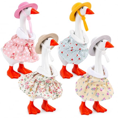 Neowedding 4-Pack Desk Goose Outfits, Floral Dresses & Hats for 7-Inch Magnetic Goose