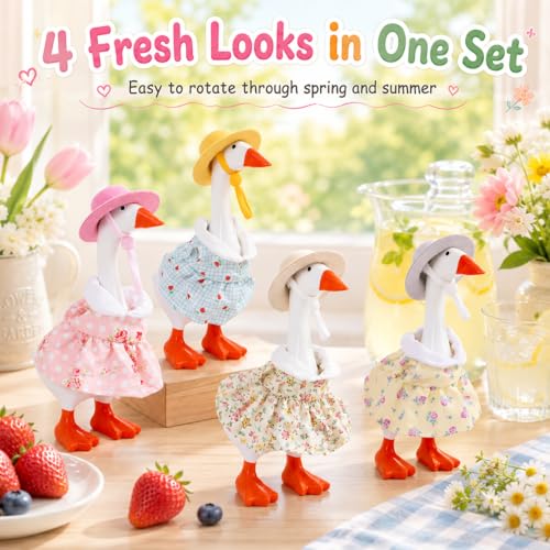 Neowedding 4-Pack Desk Goose Outfits, Floral Dresses & Hats for 7-Inch Magnetic Goose