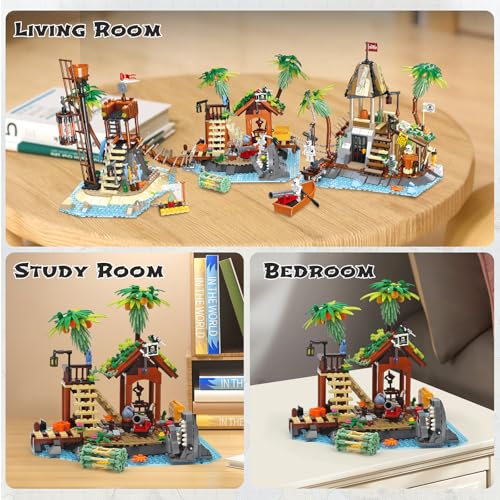 NERCISU Pirate Black Cays Building Toy Set – 484-Piece Pirate Adventure with Skeleton, Cannon, Shark & Treasure for Kids 8+