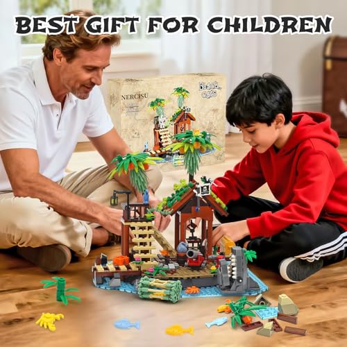 NERCISU Pirate Black Cays Building Toy Set – 484-Piece Pirate Adventure with Skeleton, Cannon, Shark & Treasure for Kids 8+