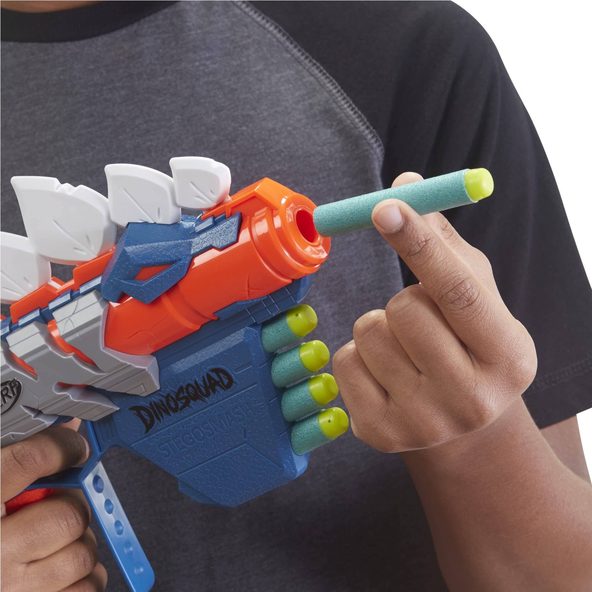 Nerf DinoSquad Stego-Smash Dart Blaster – 5 Darts, Onboard Storage, Pull-Back Priming, Ages 8+