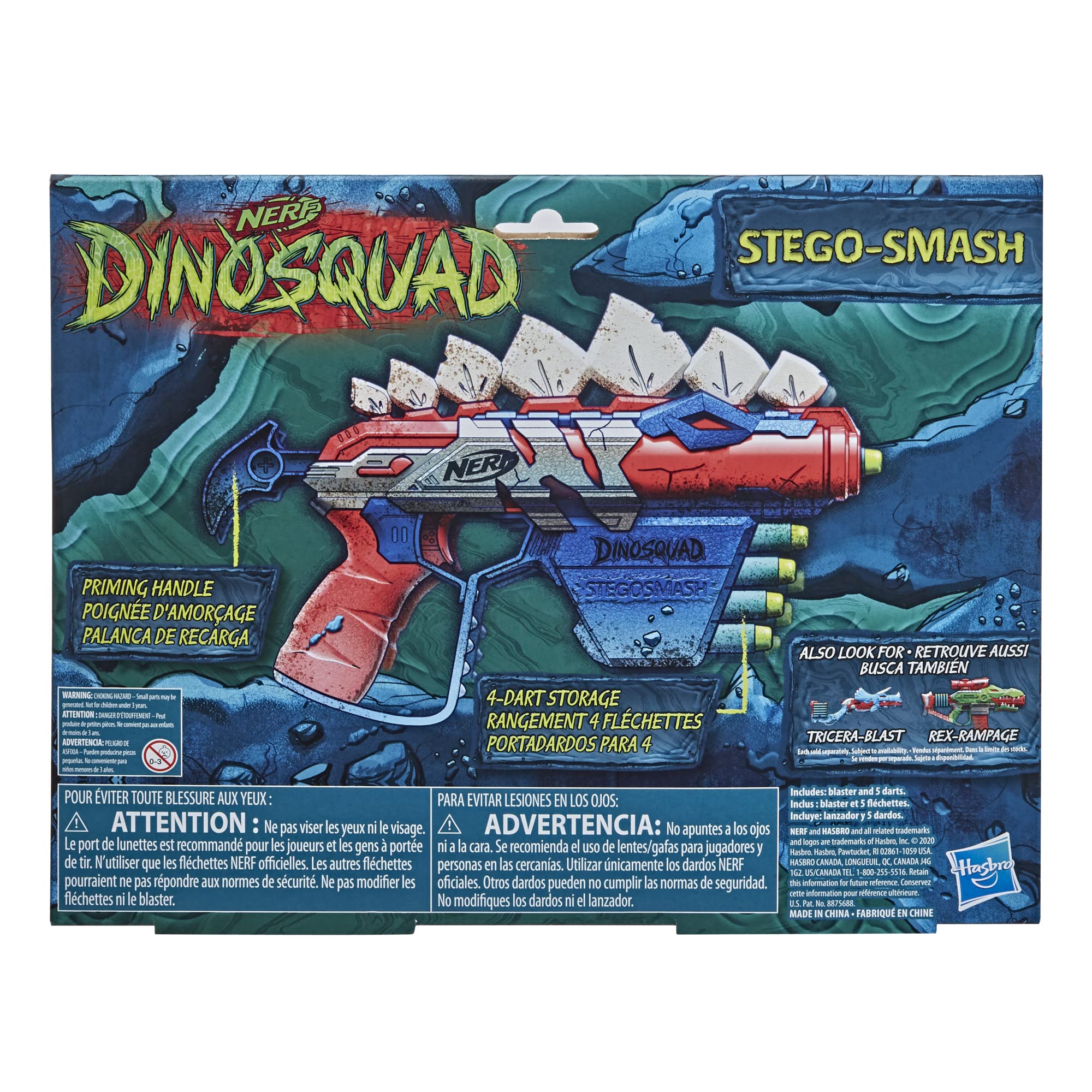 Nerf DinoSquad Stego-Smash Dart Blaster – 5 Darts, Onboard Storage, Pull-Back Priming, Ages 8+