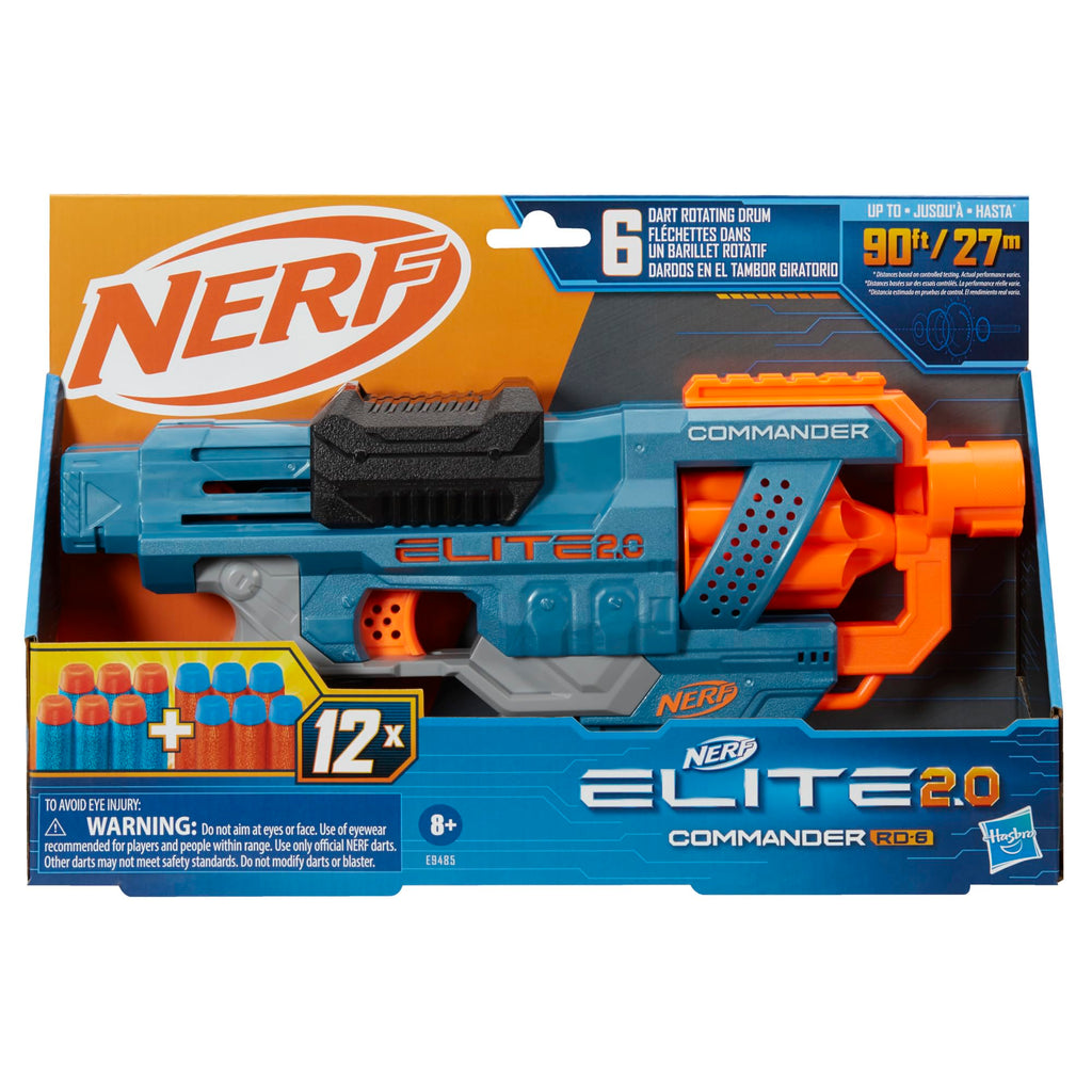 NERF Elite 2.0 Commander RD-6 Blaster – 6-Dart Rotating Drum, Slam Fire, 12 Darts, Ages 8+
