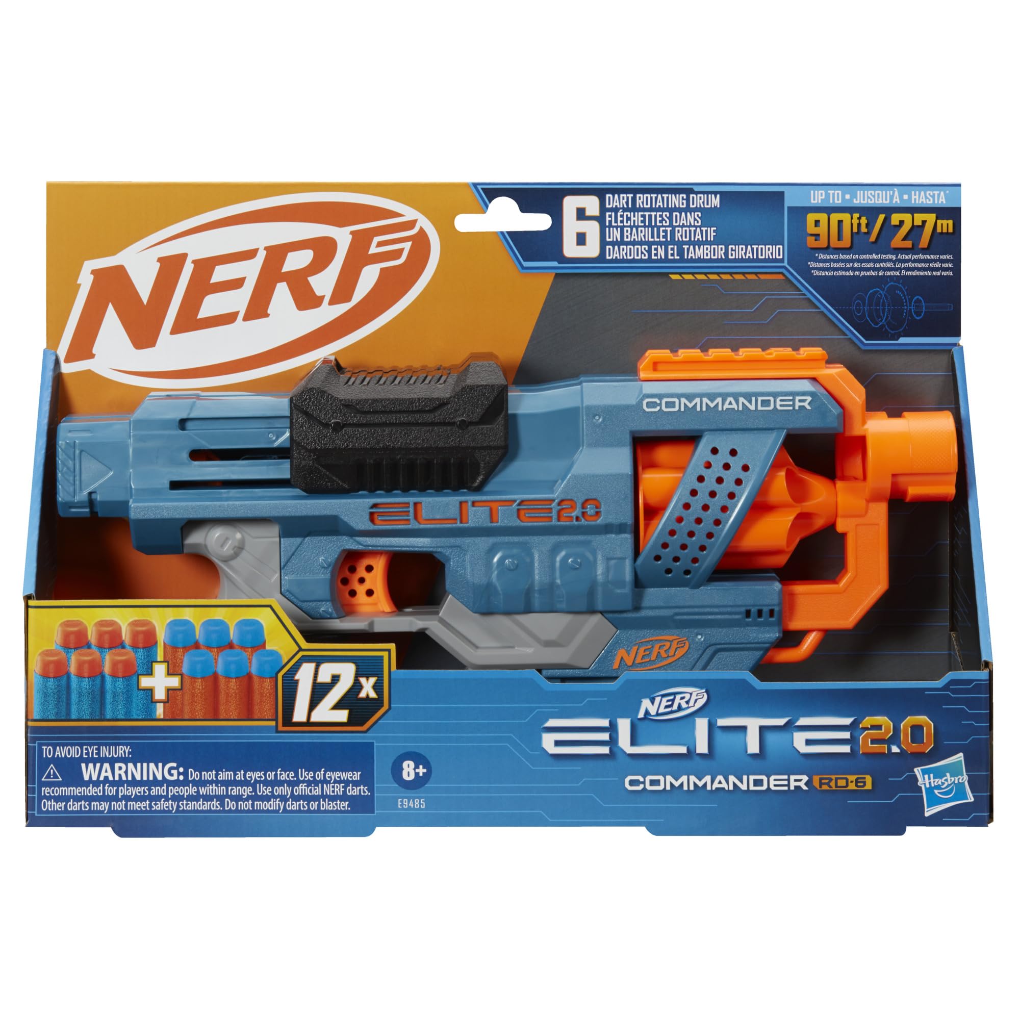 NERF Elite 2.0 Commander RD-6 Blaster – 6-Dart Rotating Drum, Slam Fire, 12 Darts, Ages 8+