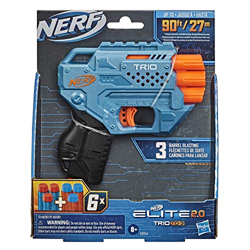 Nerf Elite 2.0 Trio SD-3 Blaster – 3-Barrel Blasting, Tactical Rail, 6 Official Darts