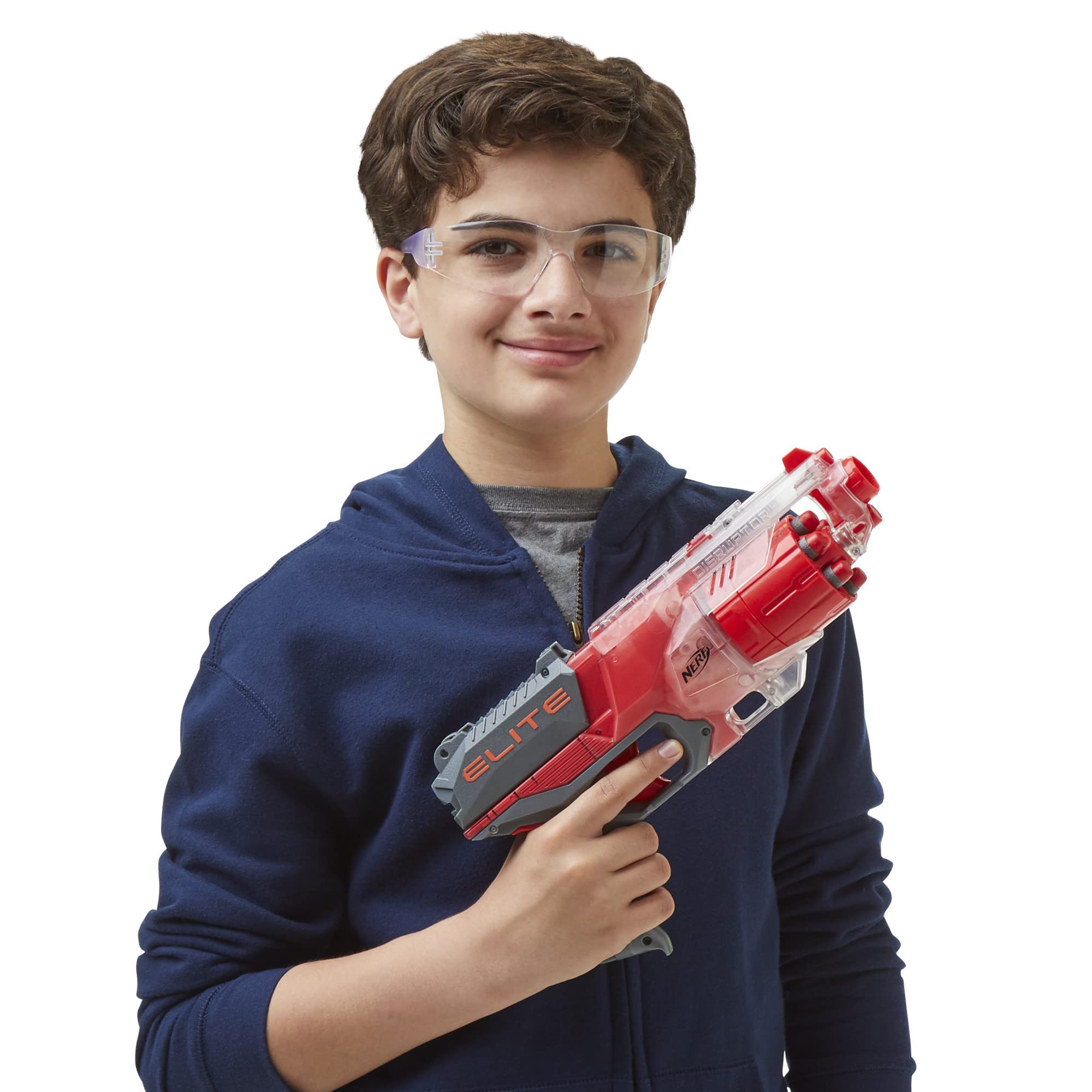 NERF Elite Disruptor Blaster - 6-Dart Rotating Drum with Slam Fire, Translucent Red (Amazon Exclusive)
