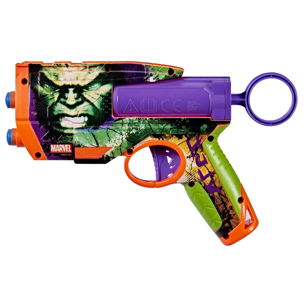 Nerf Marvel Hulk Dart Blaster – Hulk-Themed Foam Blaster with 4 Nerf N1 Darts, 2-Dart Capacity, Ages 8+
