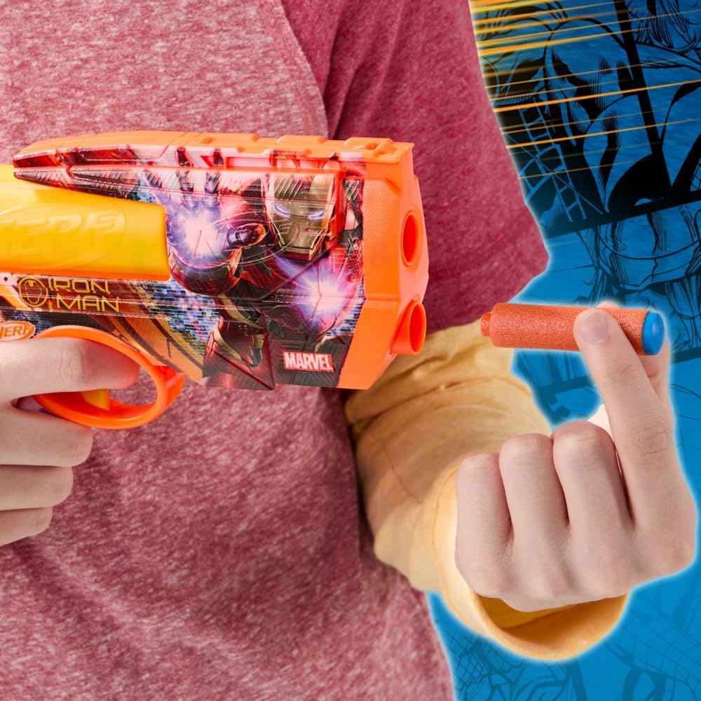 Nerf Marvel Iron Man Dart Blaster – 4 N1 Foam Darts, 2-Dart Capacity, Pull-Back Priming, Ages 8+