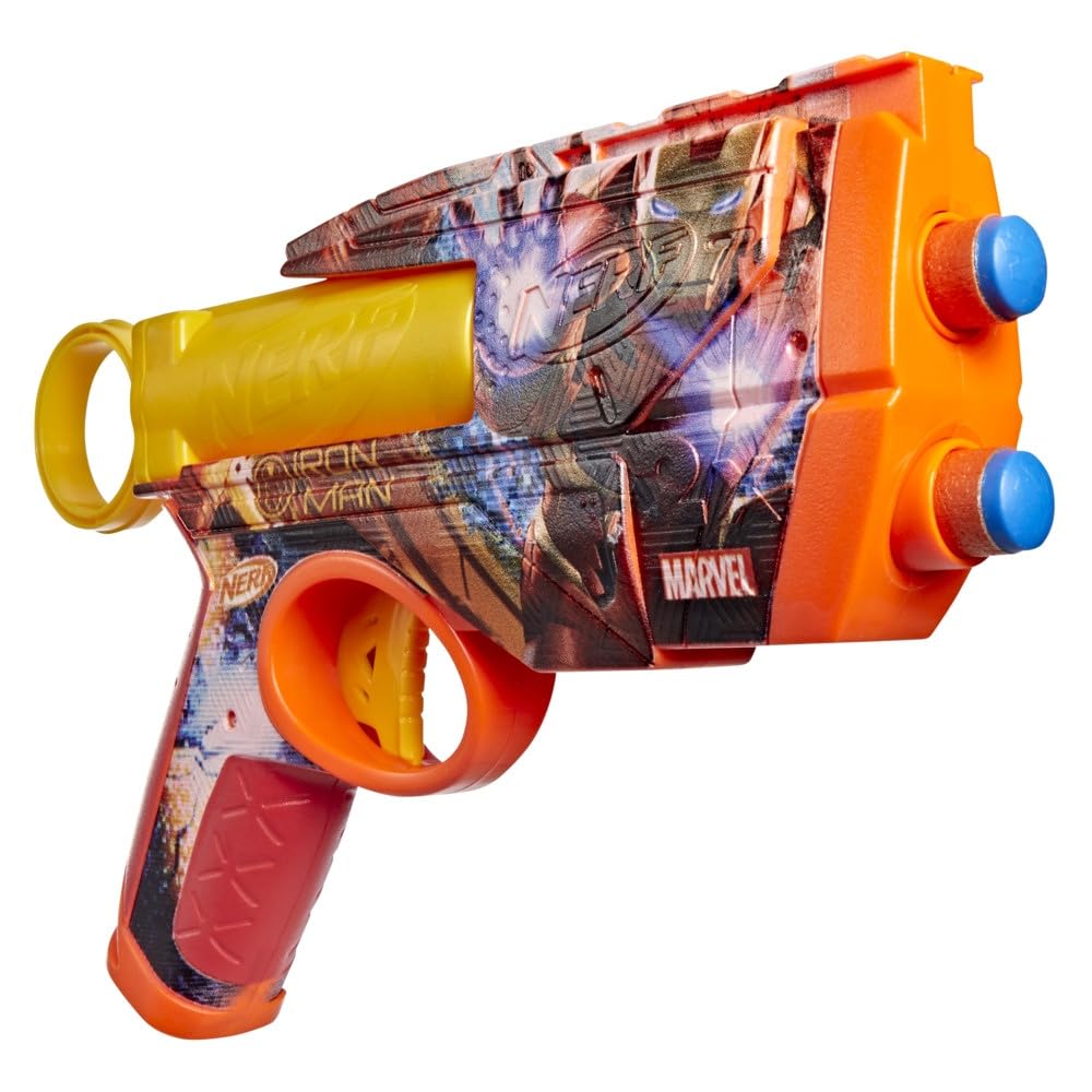 Nerf Marvel Iron Man Dart Blaster – 4 N1 Foam Darts, 2-Dart Capacity, Pull-Back Priming, Ages 8+