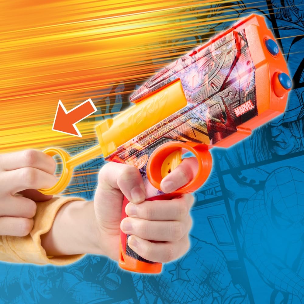 Nerf Marvel Iron Man Dart Blaster – 4 N1 Foam Darts, 2-Dart Capacity, Pull-Back Priming, Ages 8+