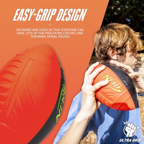 NERF Pro Grip Kids Foam Football – 9-Inch Soft Foam Ball for Indoor & Outdoor Play, Red/Black