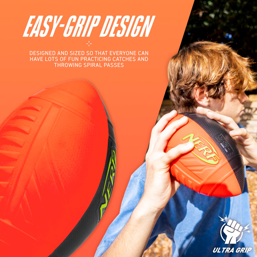 NERF Pro Grip Kids Foam Football – 9-Inch Soft Foam Ball for Indoor & Outdoor Play, Red/Black